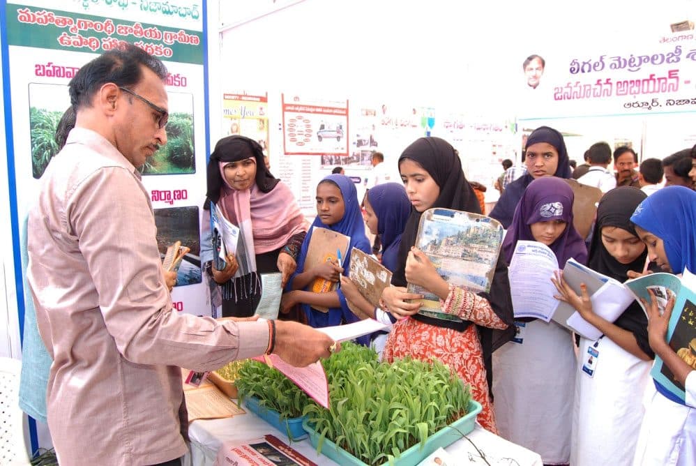 Students visiting information stalls at a campaign in Nizamabad district